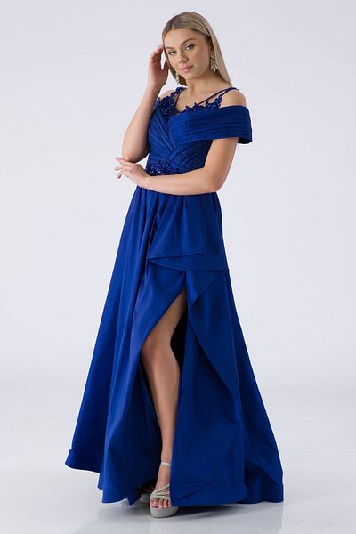 Shecca Taffeta Evening Dress - Long Cape and Embroidered