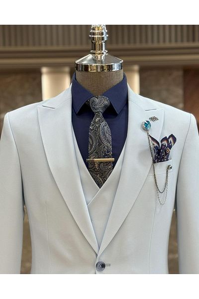TerziAdemAltun Blue Italian Style Jacket Vest and Trousers Set - T12008