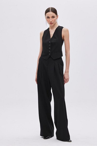 SHERIN Black Double Pleated Wide Leg Trousers