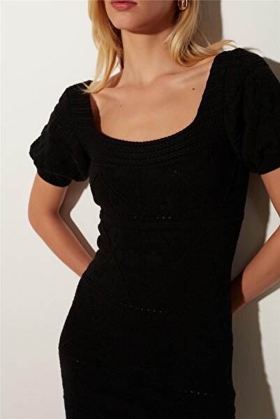 SHERIN Black Square Collar Knitwear Dress