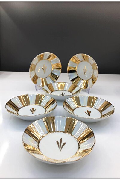 Saray Ottoman handicraft 6'lı Lüsterli Porselen Çay Tabağı Sedef