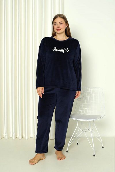 SEBOTEKS Soft Textured Velvet Large Size Women's Pajamas Set 20850