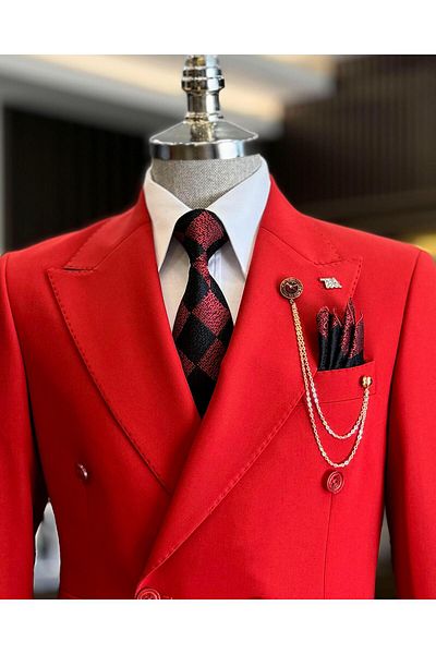 TerziAdemAltun Red ITalian STyle Slim FiT Double BreasTed JacKeT and PanTs SeT - T12598