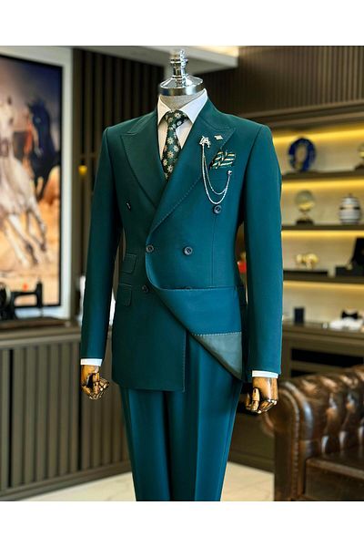 TerziAdemAltun Green Slim FiT ITalian STyle Double BreasTed JackeT and PanTs SeT - T12593