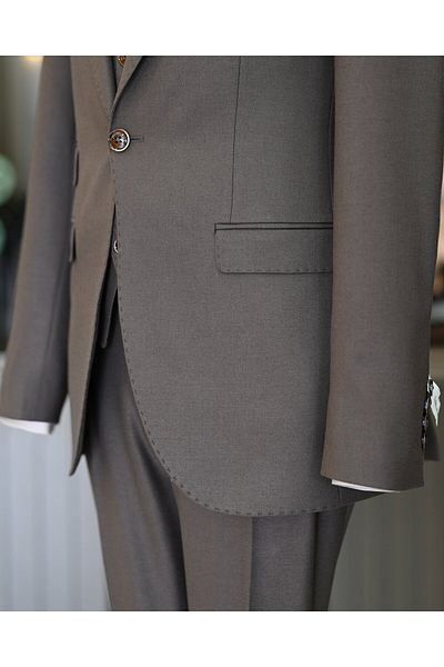 TerziAdemAltun Brown Slim Fit Italian Style Dress Set - Jacket, Vest and Pants T11482