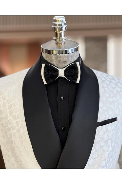 TerziAdemAltun White Slim Fit Shawl Collar Double Breasted Jacket and Trousers Set - Groom Suit T11798