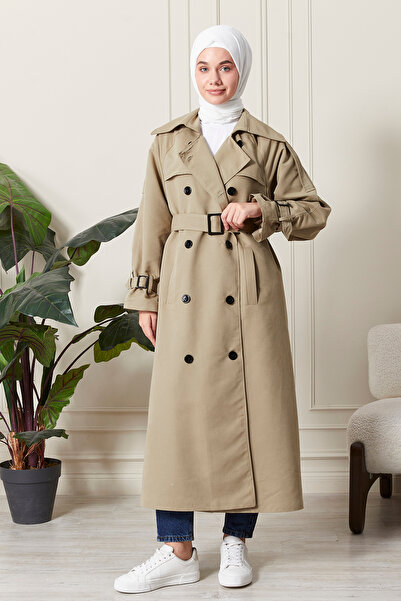 hacer ayaydın Γυναικεία καμπαρντίνα μεσαίου μήκους με λεπτομερή απολέτα, υδατοαπωθητικό ύφασμα και ζώνη