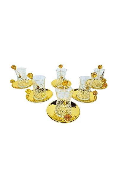 Saray Ottoman handicraft Bal Kuvars Taş 18 Parça Çay Seti
