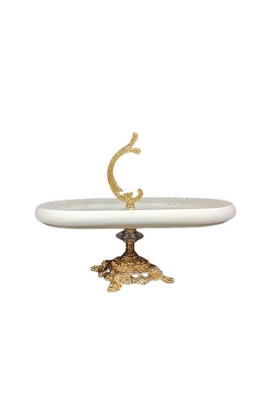Saray Ottoman handicraft Cast Foot Oval Cheese Plate Gold