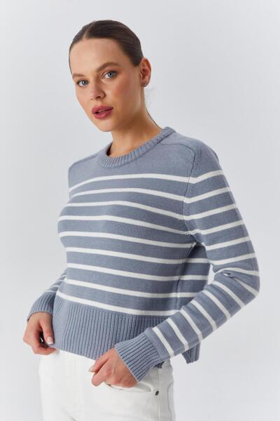 Mixray 6762 Model Pulover de damă cu dungi gri Yumoş