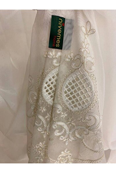 NİVEMESHOME Nivemeshome Rhine Embroidered Cream 1/3 Close Pleat Tulle Curtain Apm