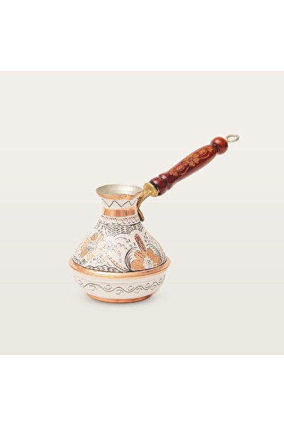 Saray Ottoman handicraft Erzincan El Işlemeli Bakır Rus Cezve No:1 Beyaz