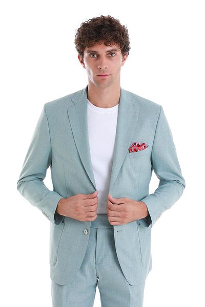 Hatemoğlu Blue Slim Fit Plain Mono Neck Classic Suit