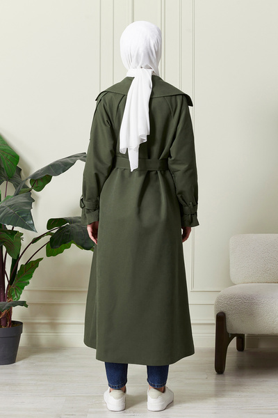 hacer ayaydın Γυναικεία καμπαρντίνα μεσαίου μήκους με λεπτομερή απολέτα, υδατοαπωθητικό ύφασμα και ζώνη