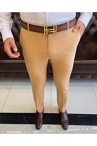 TerziAdemAltun İtalyan stil slim fit erkek kumaş pantolon Açık Camel T4678