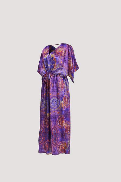Nomads Felt Mandala Print Purple Low-Cut Dress