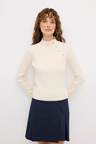 adL Düğme Detaylı Boğazlı Kazak