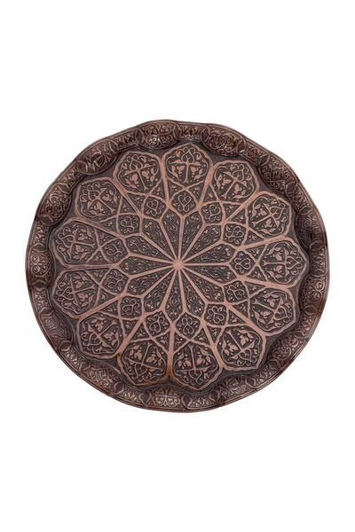 Saray Ottoman handicraft Yuvarlak Dalgalı Büyük Tepsi Antik Bakır Rengi