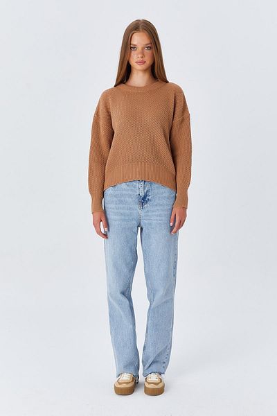 Mixray 6795 Model Camel Crop Knitwear Γυναικείο πουλόβερ - Κυψελοειδή μοτίβο