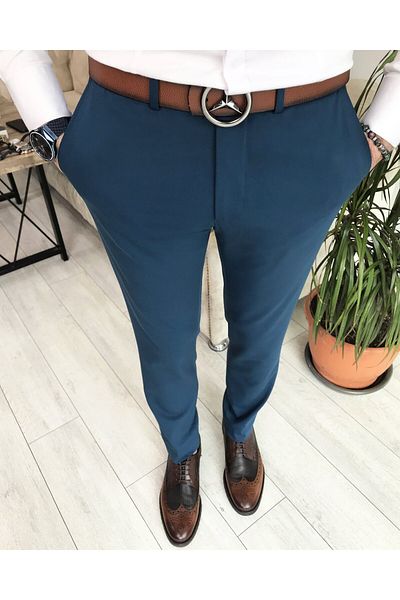 TerziAdemAltun Italian Style Slim Fit Men's Trousers Petrol T7896