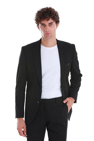 Hatemoğlu Black Slim Fit Plain Mono Collar Classic Suit