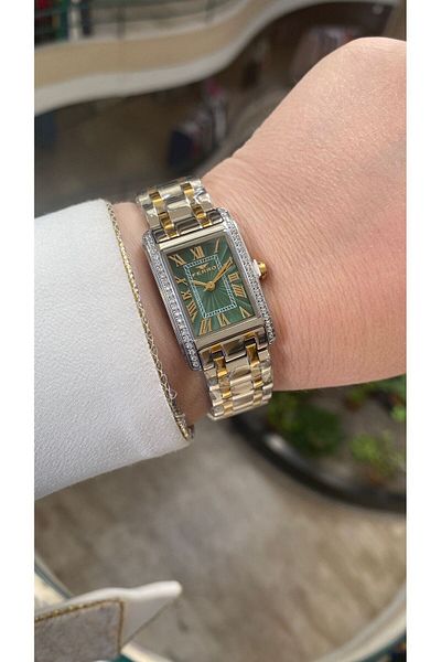 FERRO Quartz Steel Gold/Grey Green Dial 22 mm Women's Wristwatch