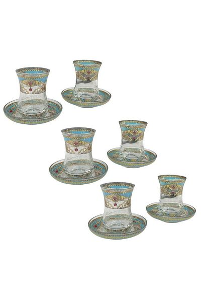 Saray Ottoman handicraft Tile Pattern 6-Piece Tea Cup No:2