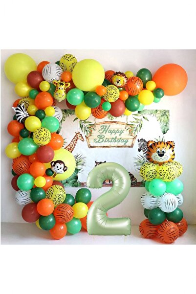 BİDOLUMUTLULUK Balon Safari Temalı Doğum Günü Seti Parti Kutlama Eğlence