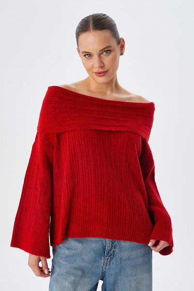 Mixray 6835 Red Women's Knitwear Sweater - Madonna Collar