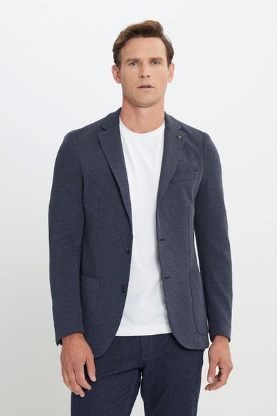 ALTINYILDIZ CLASSICS Slim Fit Slim Fit Mono μοτίβο γιακά Μπλε μπουφάν με τσέπη τσάντας