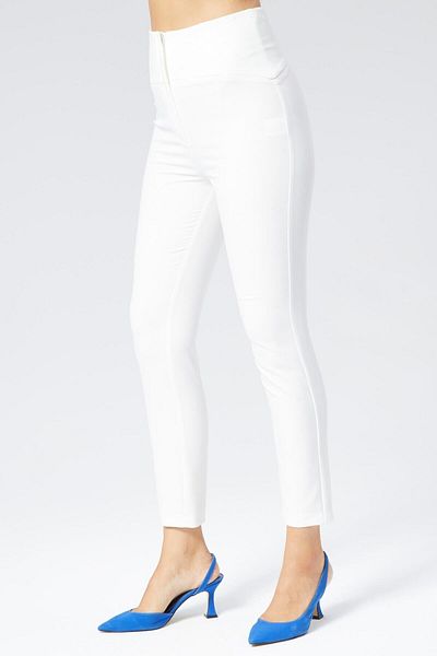 Appleline Ψηλόμεσο Skinny Leg Γυναικείο Παντελόνι - Μήκος Αστραγάλου ΛΕΥΚΟ
