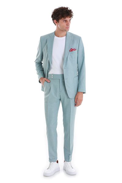 Hatemoğlu Blue Slim Fit Plain Mono Neck Classic Suit