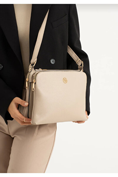 eflanmoda Τσάντα ώμου Eflanbutik Sanmorris μπεζ πολλαπλών διαμερισμάτων χιαστί