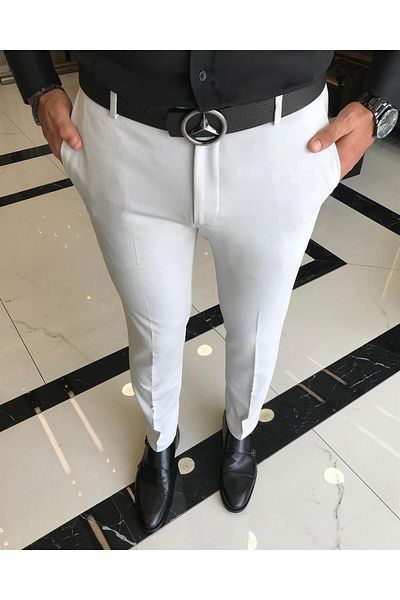 TerziAdemAltun Italian style slim fit men's fabric pants gray T9725
