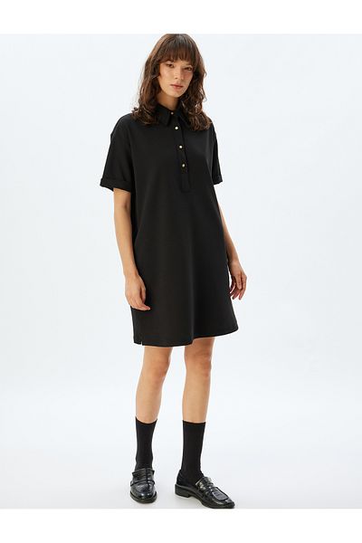 Koton Scuba Fabric Mini Length Short Sleeve Pocket Polo Neck Dress