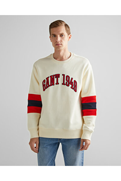 Gant Erkek Krem Relaxed Fit Bisiklet Yaka Renk Bloklu Sweatshirt