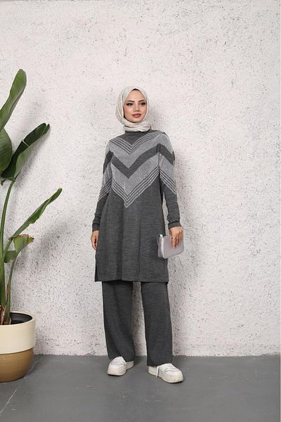 MODA Σετ παντελονιών ασημί πλεκτό τουνίκ