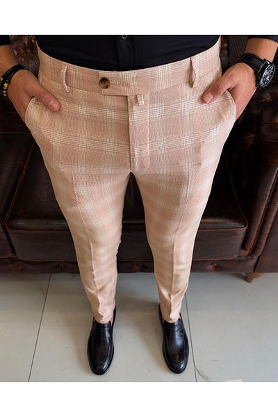 TerziAdemAltun Italian style slim fit men's fabric pants Orange T7745