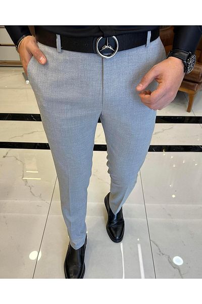 TerziAdemAltun Italian Style Slim Fit Men's Fabric Trousers Gray T4254