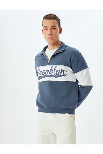 Koton Φούτερ College Printed Oversize - Μισό φερμουάρ, Color Block, Μείγμα βαμβακιού