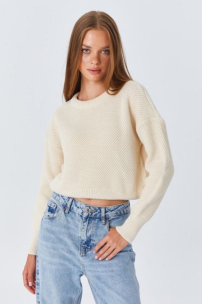 Mixray 6795 Model Natural Patterned Women's Crop Knitwear Sweater