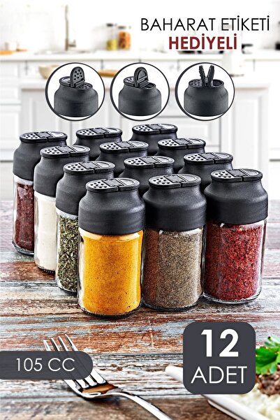 grimorlife 12'li Çift Kapaklı Cam Baharatlık Seti - Tuzluk Biberlik Baharatlı...