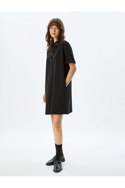 Koton Scuba Fabric Mini Length Short Sleeve Pocket Polo Neck Dress