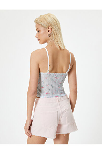 Koton Μπλουζάκι με φλοράλ μοτίβο με δαντέλα με λεπτό λουράκι