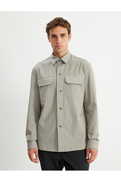 Koton Viscose Blend Long Sleeve Shirt - Covered Pocket Detail