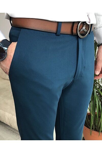 TerziAdemAltun Italian Style Slim Fit Men's Trousers Petrol T7896