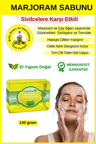 Organicsun Marjoram Oil & Tea Tree Çay Ağacı Sabunu Gözenek Sıkılaştırıcı Doğ...