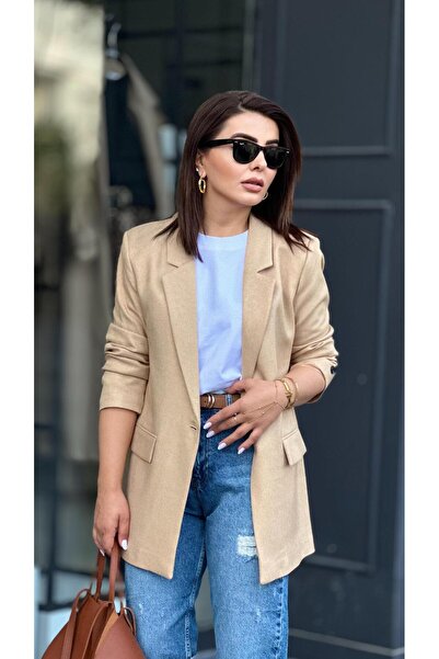 Oslove Taş Tek Düğme Yün Efekt Blazer Ceket