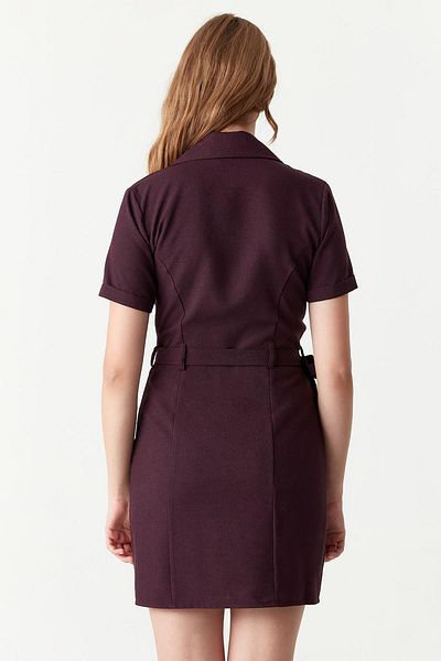 Select Moda Women's Burgundy Button Detailed Belted Jacket Dress