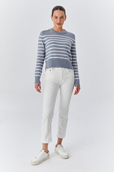 Mixray 6762 Model Pulover de damă cu dungi gri Yumoş